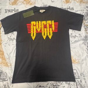 Fashion Black Graphic T-Shirt Unisex with Yellow and Red Design